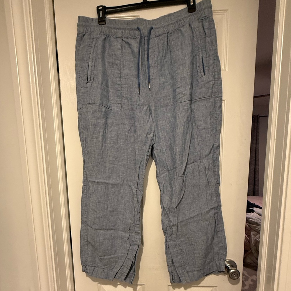 Athleta Retreat Linen Wide Leg Pants -- light blue -- sz 18 - Picture 3 of 9